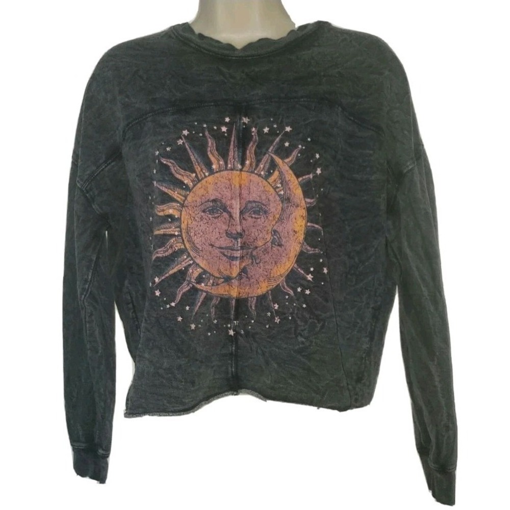 Rebellious One Womens‎ Crop Sweatshirt Top Sun & Moon Y2K Whimsy Goth Size S
